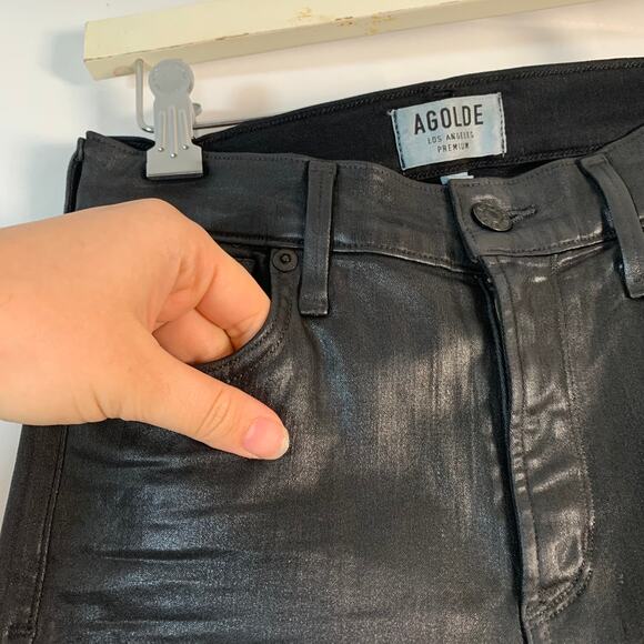 AGOLDE Super High Rise Black Vegan Leather Coated Skinny Jeans- Size 26 - Picture 3 of 7